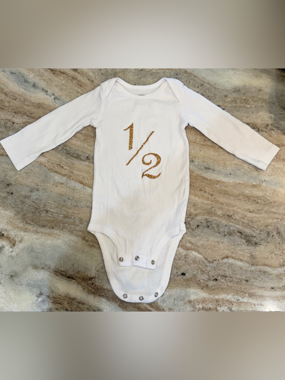 Carter's White Long-Sleeve Bodysuit with Gold '1/2' Birthday Glitter